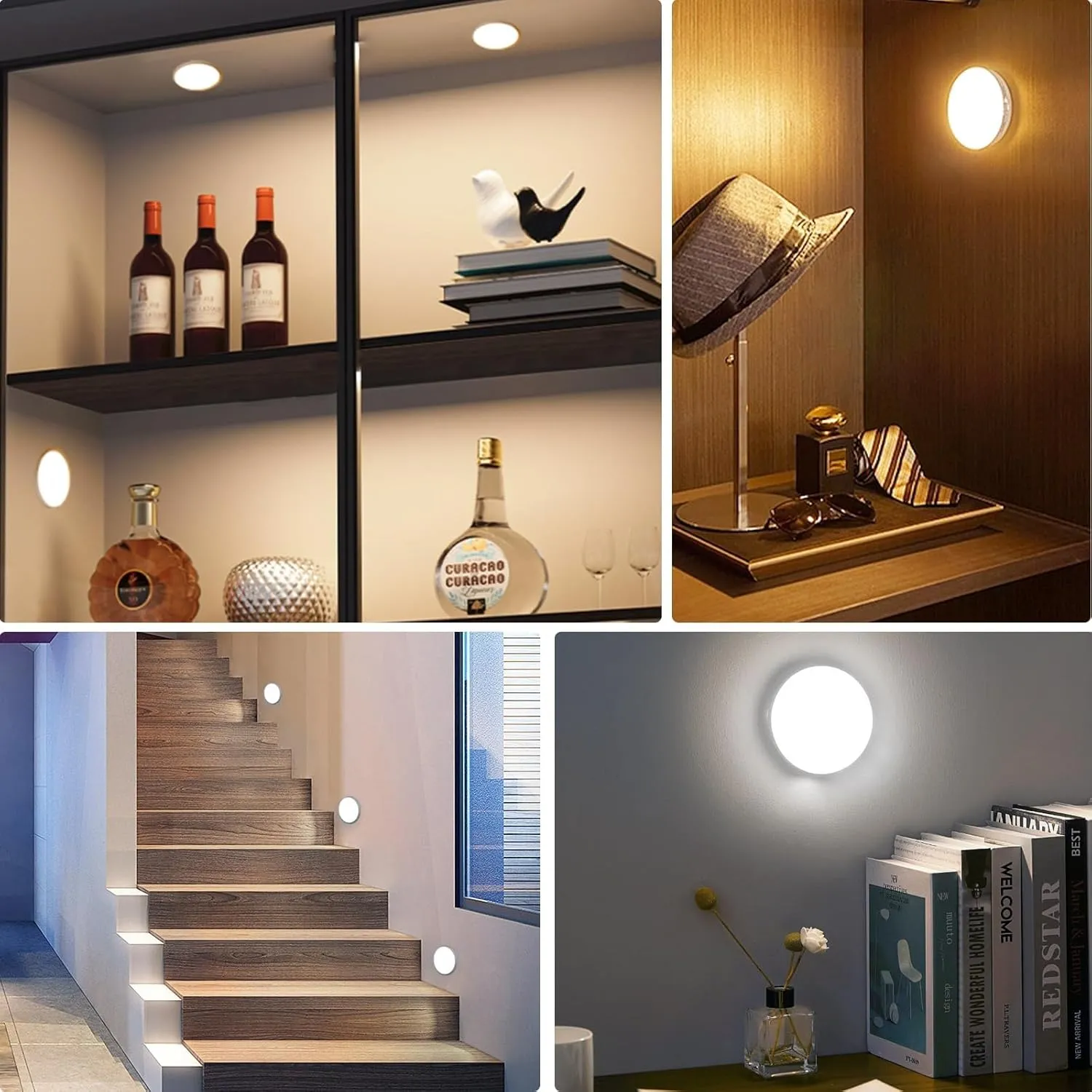 16 LEDs Under Cabinet Lights [with Remote], 3 Pack Wireless Motion Sensor Rechargeable Light Puck Light, 3 Color Temps Dimmable 3000-6000K, Closet Lights for Cabinet, Closet, Kitchen, Hallway, Stairs