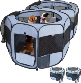 2-in-1 XLarge Cat Playpen, Detachable into 2 Separate Playpens with Additional 2 Doors, with Pee Pads, Portable Dog Playpen Cat Tent Enclosure for Kitten and Puppy Indoor Outdoor Use(L, 90"x45"x28"H)
