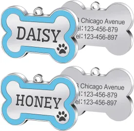 2 Pack Pet ID Tags,Personalized Dog Tags and Cat Tags,Engraved Both Sides Bone Shape Collar Pendant Custom Pet Supplies Engrave Name Number Gift for Cats Puppies Tags(S Blue)