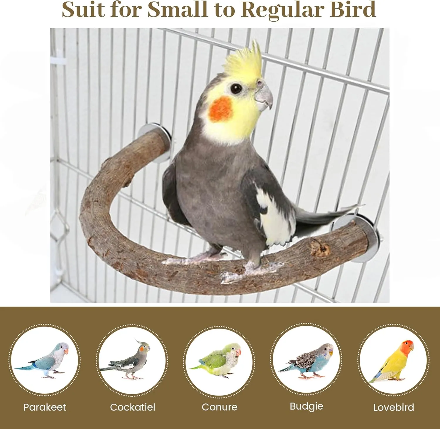 2Pcs 7inch Parrot Bird Natural Wood Stand Perch Swing U Shape Stick Bird Perches Bird Cage Toy for Regular to Large Bird Amazon, Grey Parrots, Parakeets,Macaw