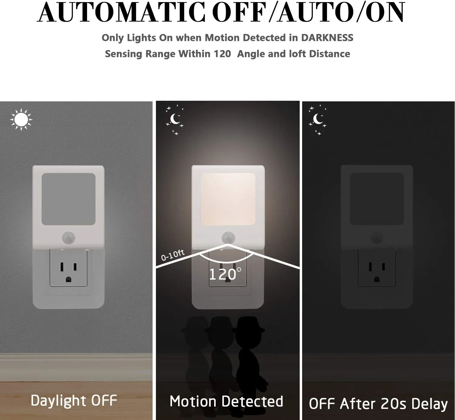 [3Pack] Vintar Motion Sensor Dimmable LED Night Light, Plug-in Nightlight with Auto Dusk to Dawn Sensor, Adjustable Brightness Warm White Lights for Hallway, Kids Room, Kitchen, Stairway, Bathroom