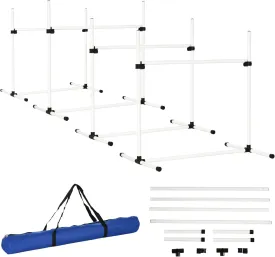 4 Pcs Dog Agility Training Equipment for Dog Agility Course with Adjustable Height Jump Bars, Included Carry Bag, Displacing Top Bar, White