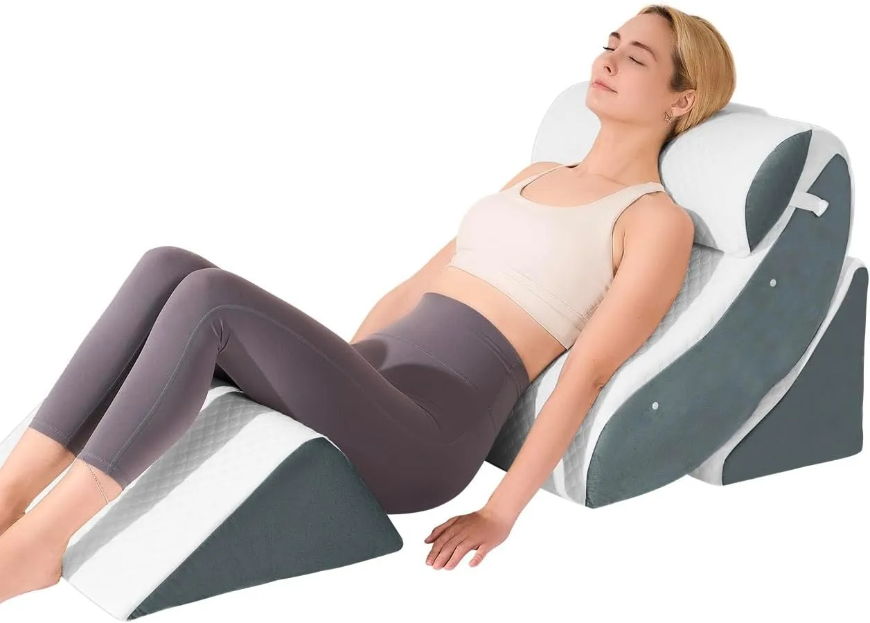 4 PCS Wedge Pillow Set for After Surgery, Memory Foam Orthopedic Bed Wedge Pillow Set, Adjustable Bed for Sleeping, Acid Reflux Relief, Post Surgery Recovery, Back Support, Leg Elevation, DarkGery