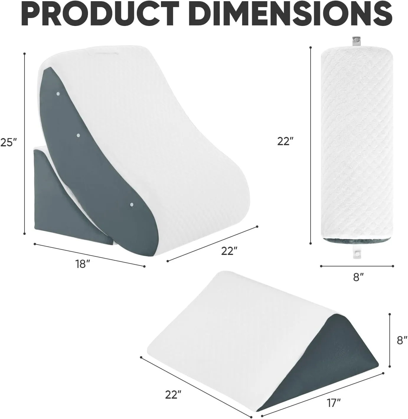 4 PCS Wedge Pillow Set for After Surgery, Memory Foam Orthopedic Bed Wedge Pillow Set, Adjustable Bed for Sleeping, Acid Reflux Relief, Post Surgery Recovery, Back Support, Leg Elevation, DarkGery