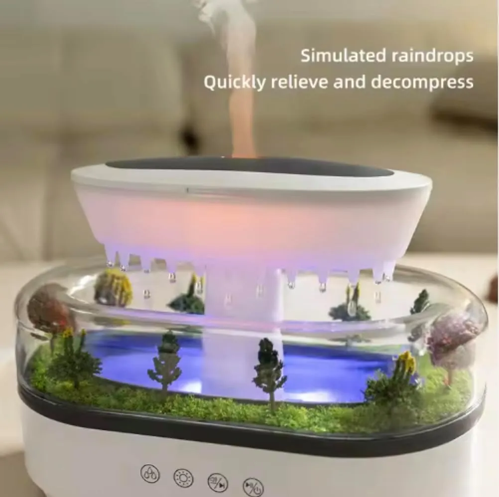 5 in 1 Diffuser Humidifier 250ml, Colorful Light, Raindrop & Natural White Noise, Mini Forest Landscape, Aromatherapy, Natural Sounds: Flowing Water, Bird Call. Cool Mist Multi-Functional Device.