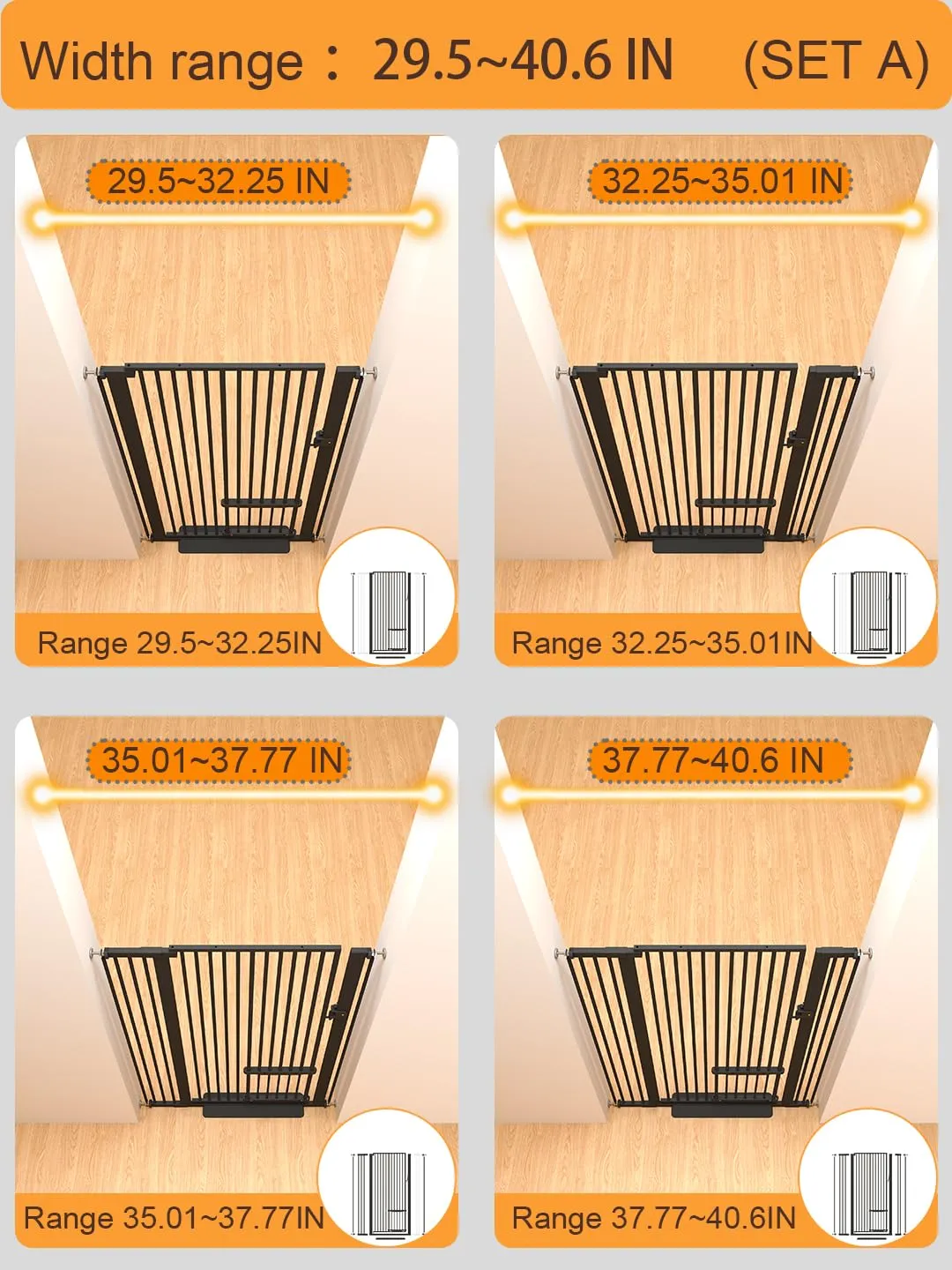 55.11" Extra Tall Pet Gate With Small Cat Door - 29.5-40.6 Wide, No Drilling Pressure Mount Kit for Cats and Dogs, Indoor Doorways, Living Room, Bedroom - Black