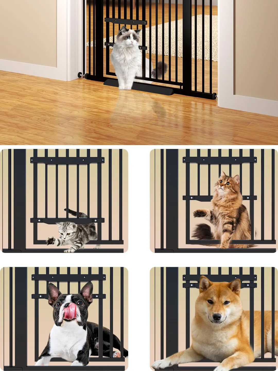 55.11" Extra Tall Pet Gate With Small Cat Door - 29.5-40.6 Wide, No Drilling Pressure Mount Kit for Cats and Dogs, Indoor Doorways, Living Room, Bedroom - Black