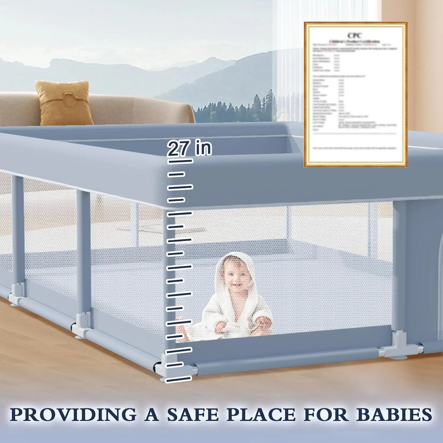 74 x 50 Inch Baby Playpen, Playpen for Babies and Toddlers, Baby Play Pen Playard for Indoor & Outdoor Active Center Game Fence, with Skin-Friendly Fabric and Soft Breathable Mesh, Grey