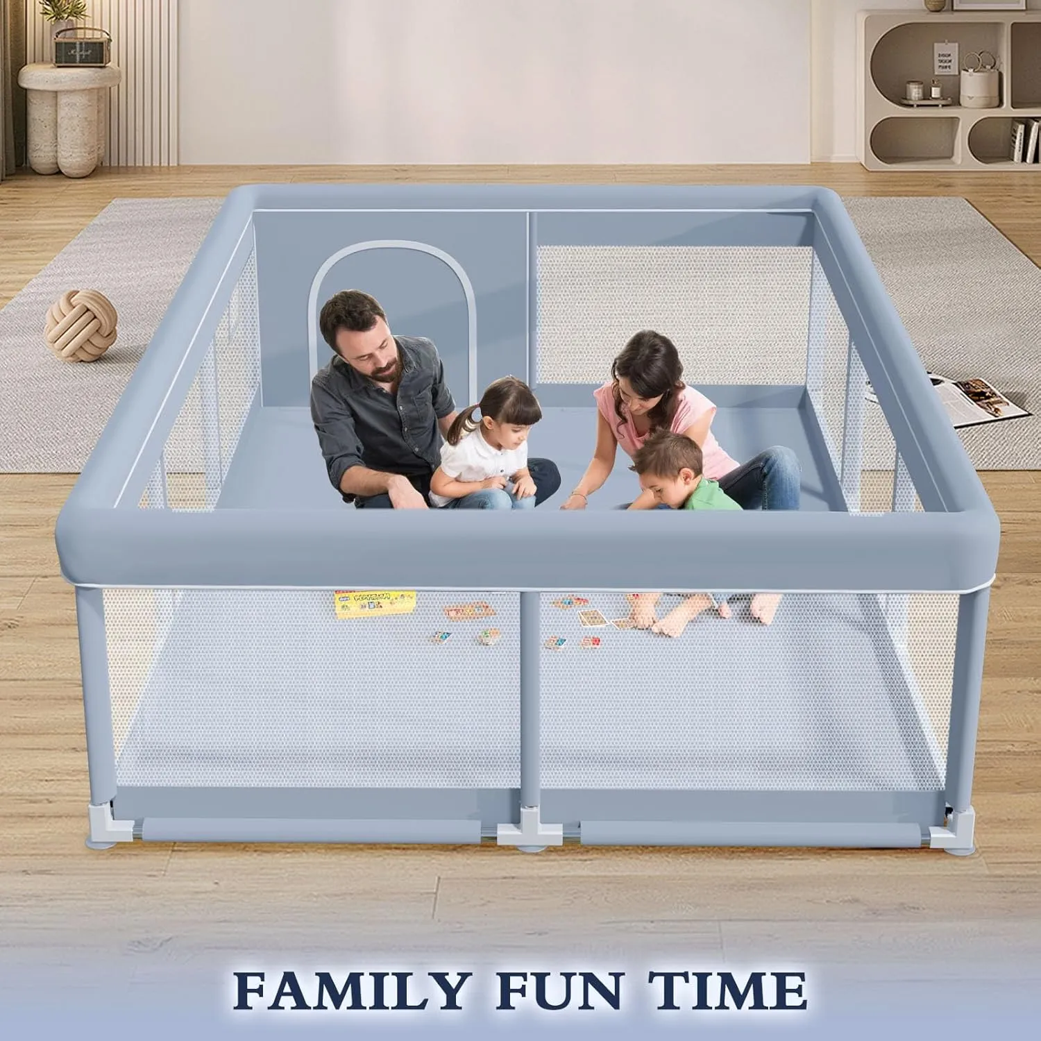 74 x 50 Inch Baby Playpen, Playpen for Babies and Toddlers, Baby Play Pen Playard for Indoor & Outdoor Active Center Game Fence, with Skin-Friendly Fabric and Soft Breathable Mesh, Grey