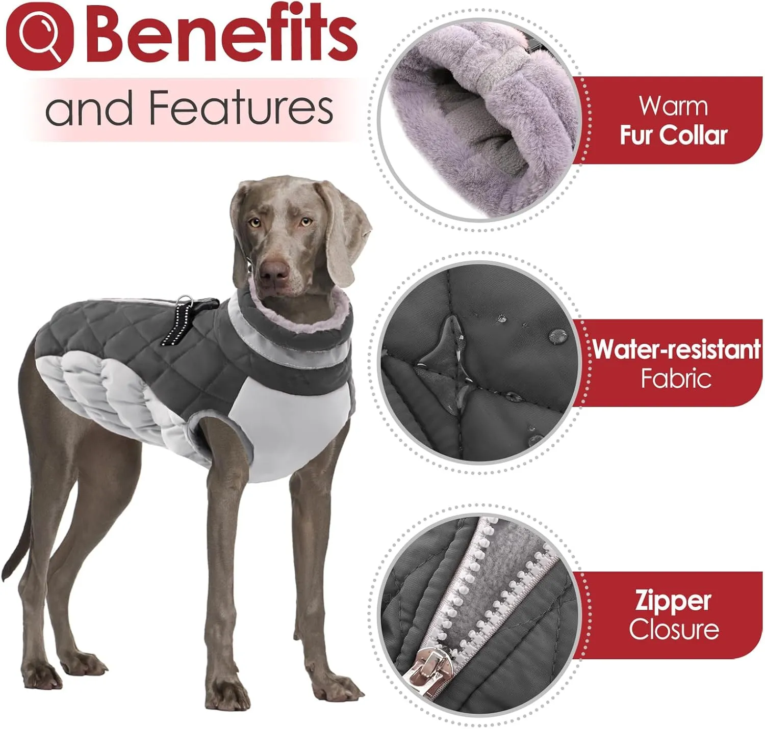 AOFITEE Dog Coat, Warm Dog Winter Coat, Reflective Cold Weather Dogs Puffer Jacket with Harness Built in, Waterproof Pet Fleece Vest Snowsuit for Small Medium Large Dogs, Grey L