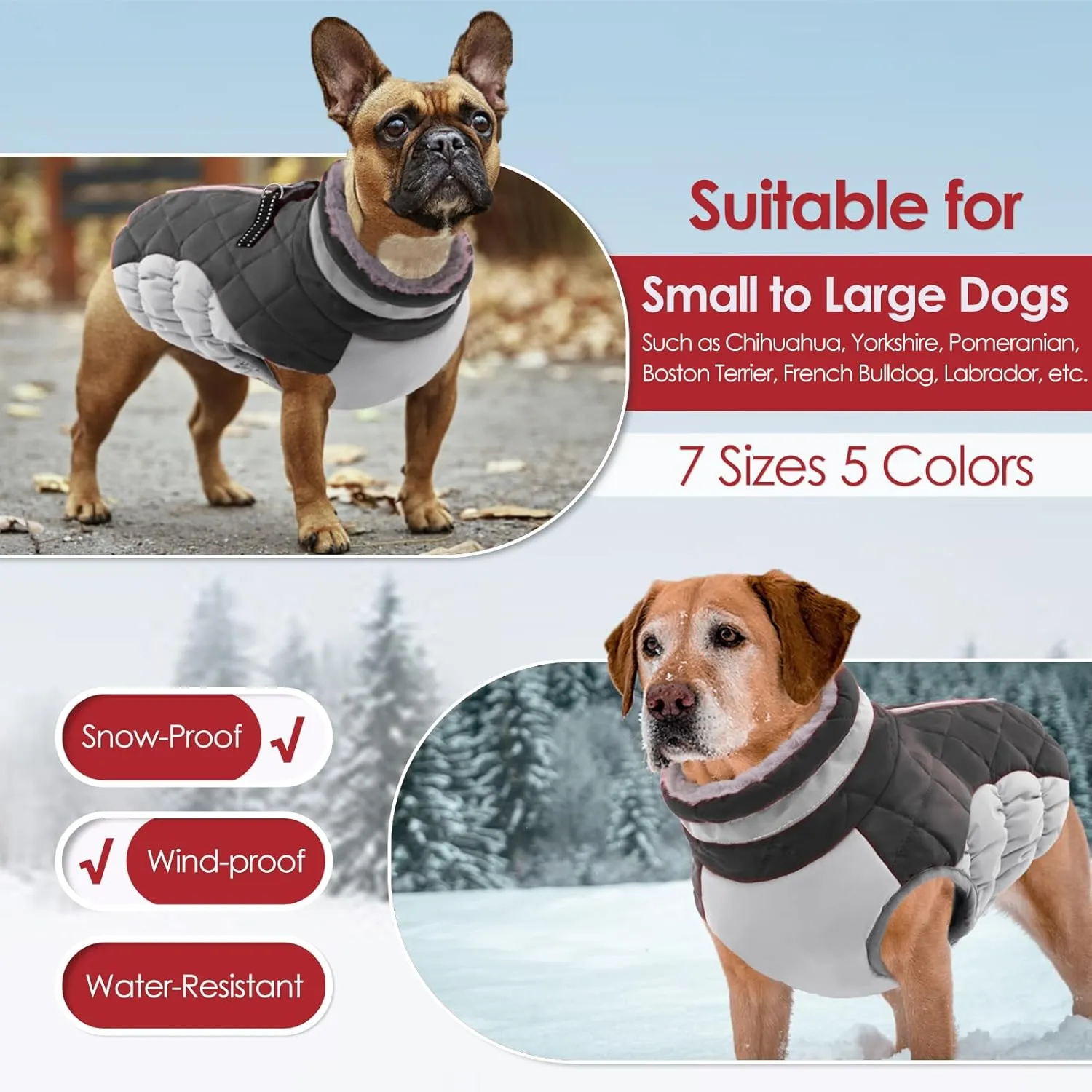 AOFITEE Dog Coat, Warm Dog Winter Coat, Reflective Cold Weather Dogs Puffer Jacket with Harness Built in, Waterproof Pet Fleece Vest Snowsuit for Small Medium Large Dogs, Grey L