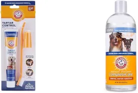 Arm & Hammer Dental Care Bundle for Dogs: Tartar Control Kit with Toothpaste, Toothbrush, Fingerbrush - Beef Flavor & 16 Fl Oz Complete Care Fresh Water Additive - Reduces Plaque, Tartar, Bad Breath