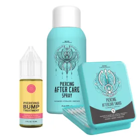 BASE LABORATORIES Ultimate Healing Piercing Aftercare Kit | Piercing Aftercare Spray   Keloid Piercing Bump Treatment Oil   Piercing Cleaner Swabs | Keloid Bump Removal - Saline Solution for Piercings
