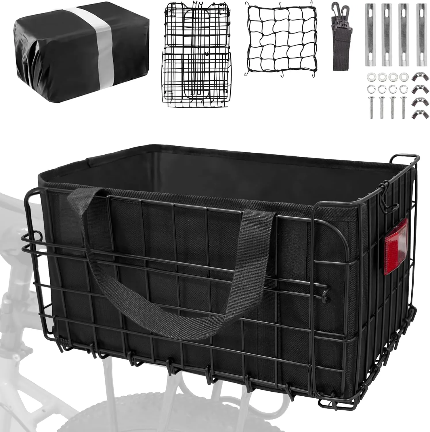 Bike Basket Front/Rear for Adult Bikes, Folding Large Rear Bicycle Basket with Removable Liner Bag Rainproof Cover