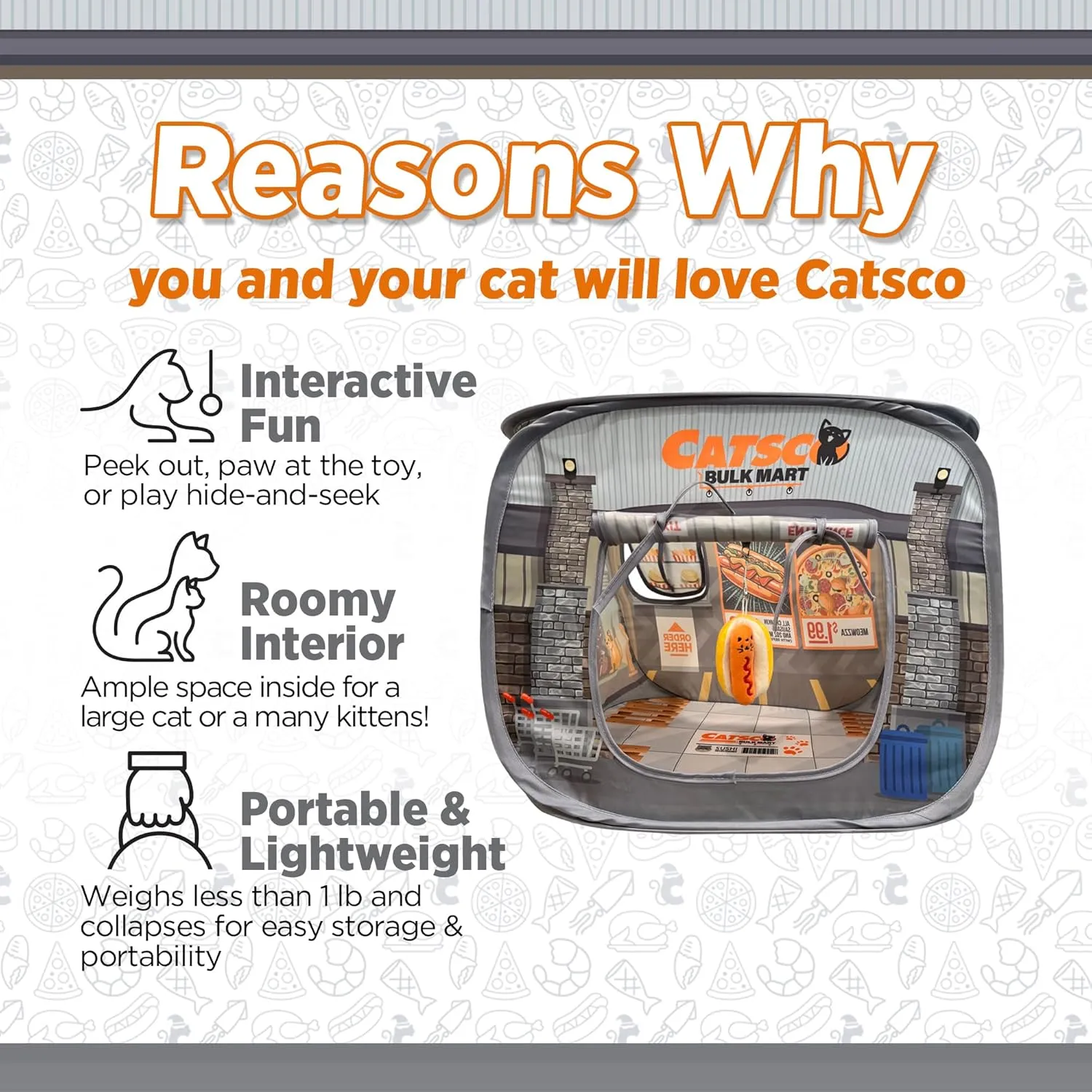 Capnip Cat House & Tent for Indoor Cats  Pop-Up Cat Tent House with Catnip Toy, Shopping Mart Theme for Cats & Kittens, Catsco Bulkmart