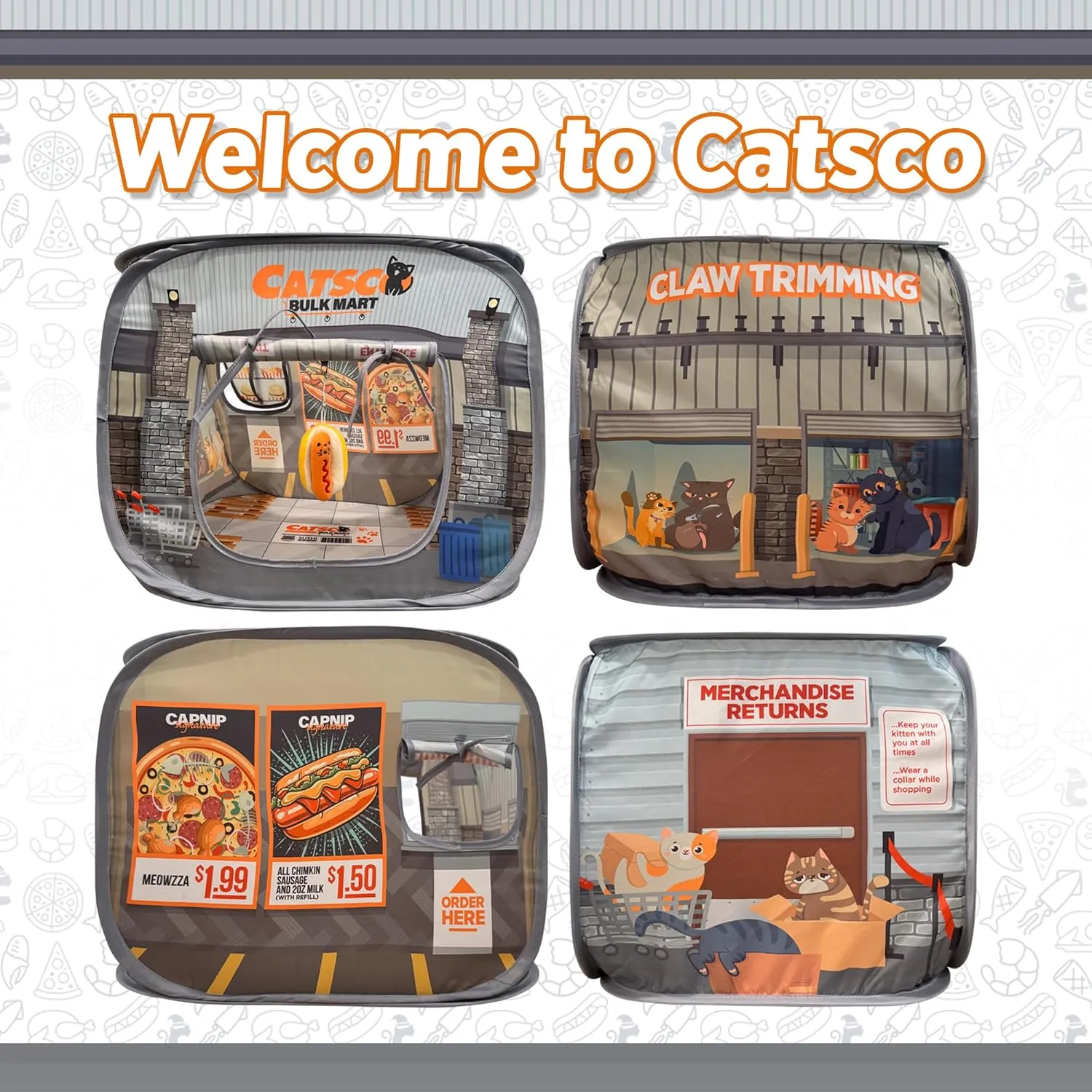 Capnip Cat House & Tent for Indoor Cats  Pop-Up Cat Tent House with Catnip Toy, Shopping Mart Theme for Cats & Kittens, Catsco Bulkmart