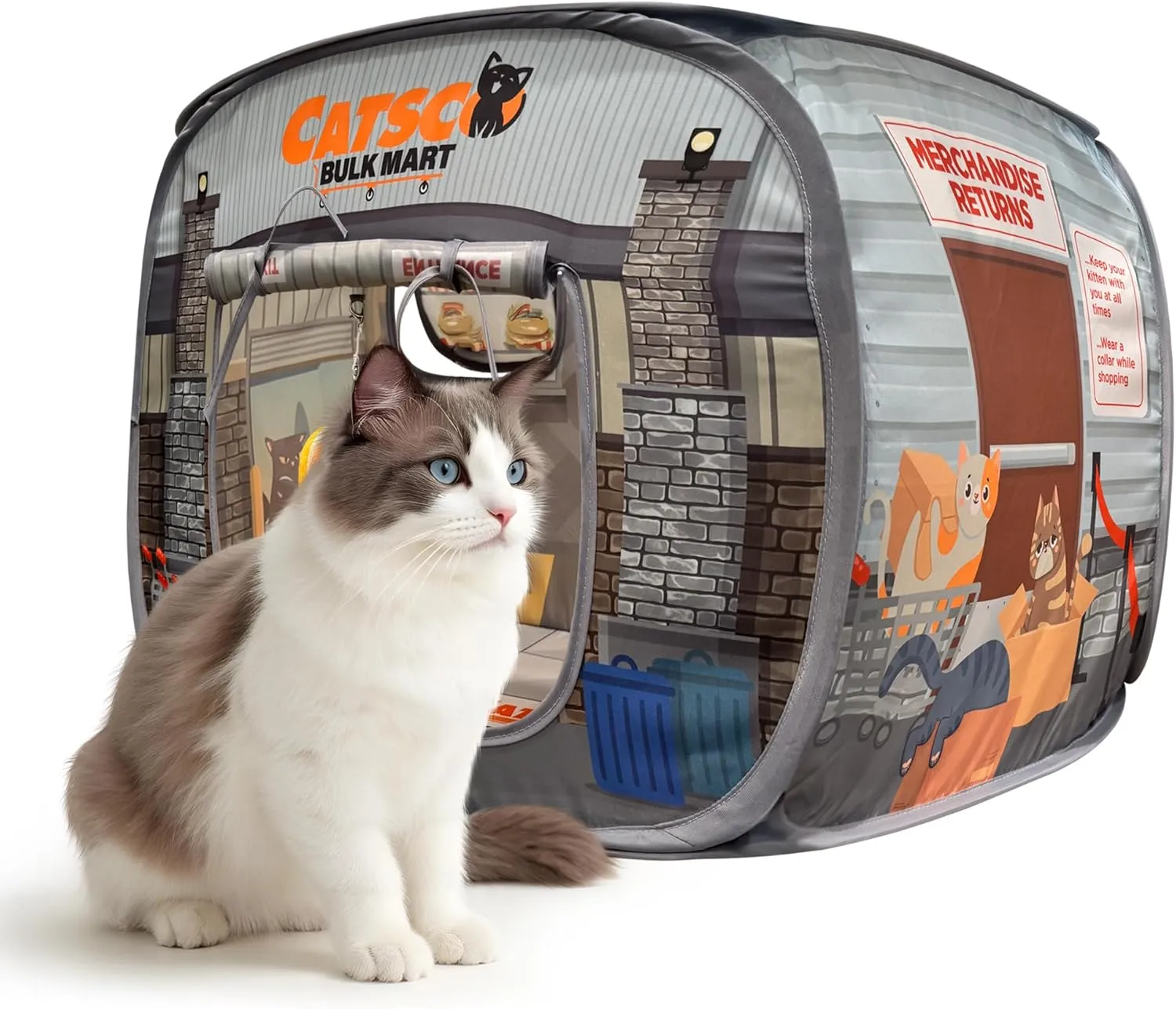 Capnip Cat House & Tent for Indoor Cats  Pop-Up Cat Tent House with Catnip Toy, Shopping Mart Theme for Cats & Kittens, Catsco Bulkmart
