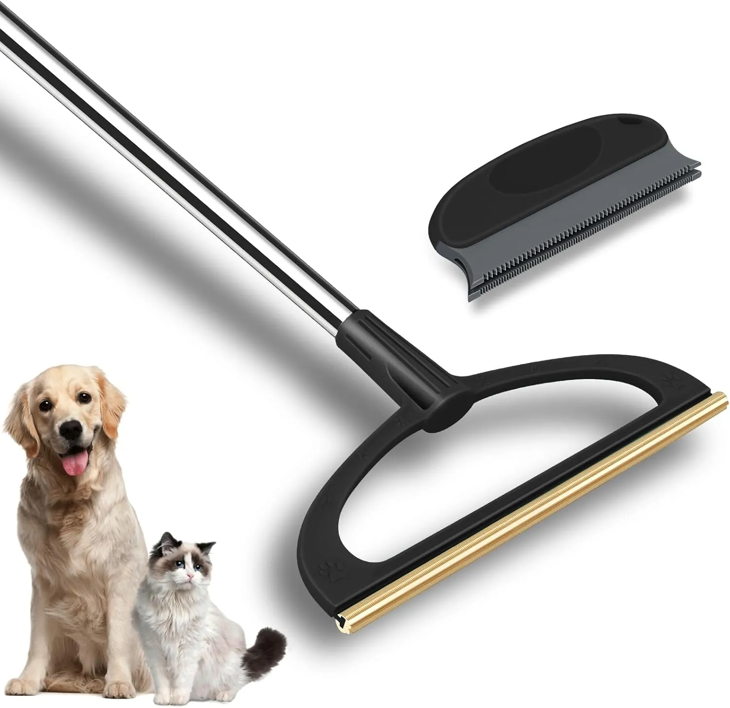 Carpet Rake for Pet Hair Removal, Pet Hair Removal Tool Set of 2, 56 Long Handle Carpet Pet Hair Removal Carpet Scraper Dog Cat Hair Remover for Sofa, Couch, Car, Rug,Stairs (Black)