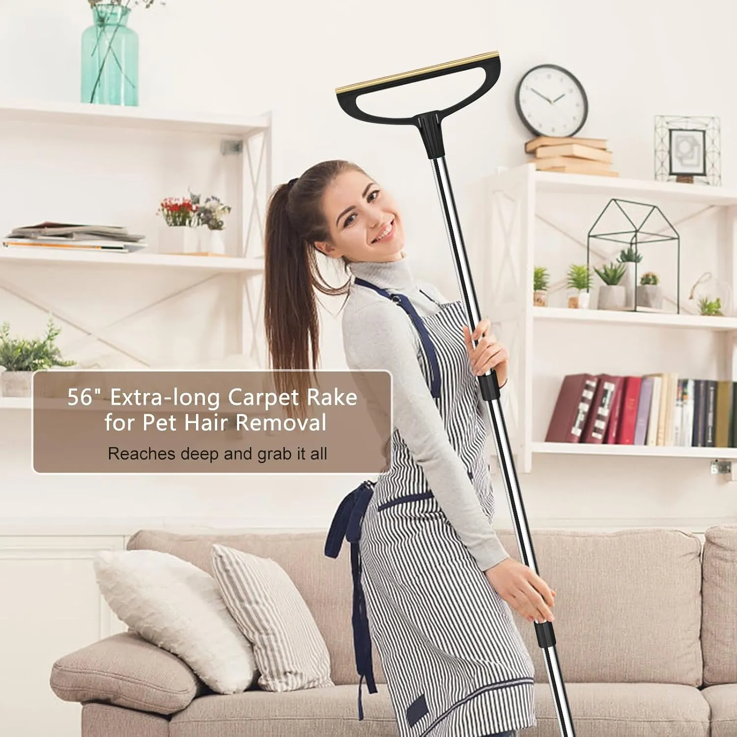 Carpet Rake for Pet Hair Removal, Pet Hair Removal Tool Set of 2, 56 Long Handle Carpet Pet Hair Removal Carpet Scraper Dog Cat Hair Remover for Sofa, Couch, Car, Rug,Stairs (Black)