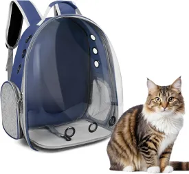 Cat Bubble Backpack, Transparent Cat Backpack for Kitten Small Dog Pet, Space Capsule Cat Backpack Carrier for Hiking Camping Travel Outdoor Use (Navy Blue)