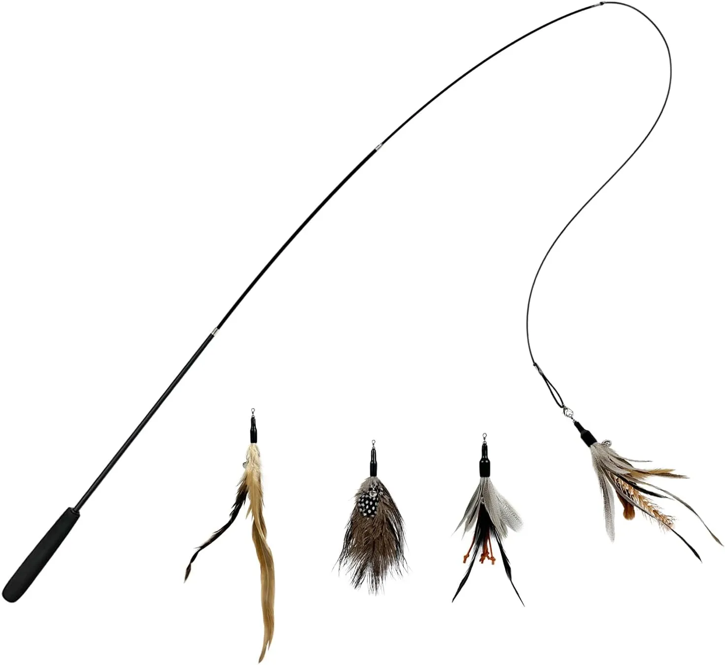 Cat Feather Wand Toys,Retractable Wand Toy with 4 Feather Refills, Interactive Cat Toy Kitten Toy for Indoor Cats to Play Chase Exercis