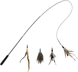 Cat Feather Wand Toys,Retractable Wand Toy with 4 Feather Refills, Interactive Cat Toy Kitten Toy for Indoor Cats to Play Chase Exercis