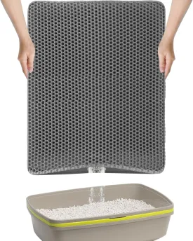 Cat Litter Mat 21x29 Inch, Double Layer Waterproof Urine Proof Trapping Mat, Double Layer Anti Tracking Litter Mats, Cat Litter Mat Grey Trapping for Litter Box