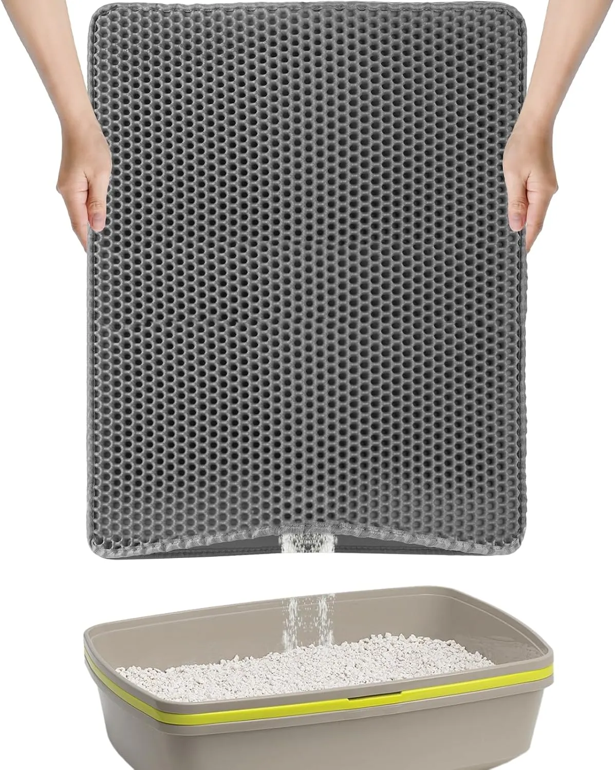 Cat Litter Mat 21x29 Inch, Double Layer Waterproof Urine Proof Trapping Mat, Double Layer Anti Tracking Litter Mats, Cat Litter Mat Grey Trapping for Litter Box
