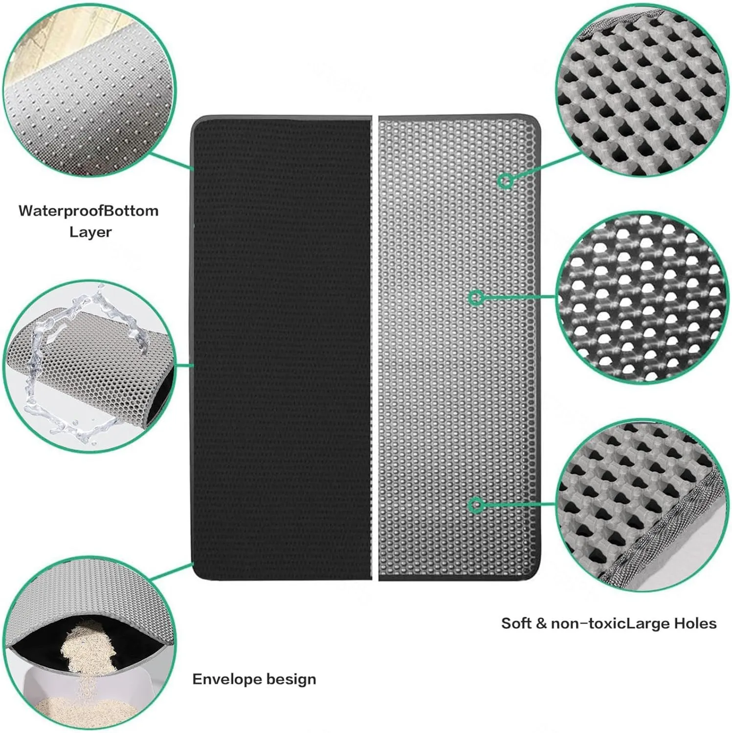 Cat Litter Mat Litter Trapping Mat, 24X35In/26X46In Double Layer Easy Clean Cat Litter Box Mat Cat Litter Trap Mats, Less Waste,Soft On Paws,Non-Slip,26X46In-Black