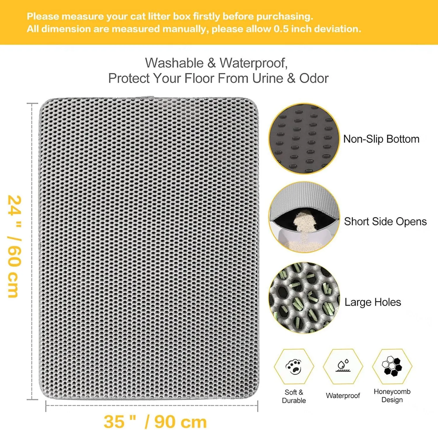 Cat Litter Mat Litter Trapping Mat, 24X35In/26X46In Double Layer Easy Clean Cat Litter Box Mat Cat Litter Trap Mats, Less Waste,Soft On Paws,Non-Slip,26X46In-Black