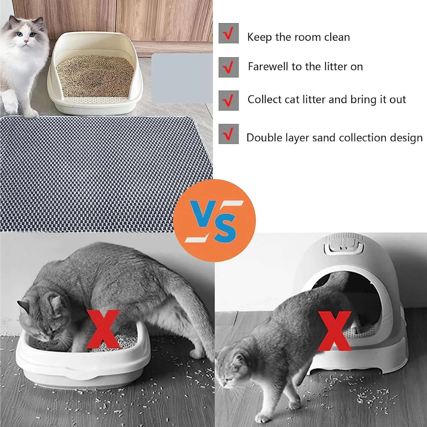 Cat Litter Mat Litter Trapping Mat, 24X35In/26X46In Double Layer Easy Clean Cat Litter Box Mat Cat Litter Trap Mats, Less Waste,Soft On Paws,Non-Slip,26X46In-Black