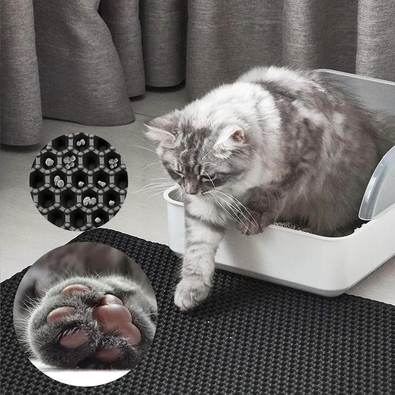 Cat Litter Mat Litter Trapping Mat, 24X35In/26X46In Double Layer Easy Clean Cat Litter Box Mat Cat Litter Trap Mats, Less Waste,Soft On Paws,Non-Slip,26X46In-Black