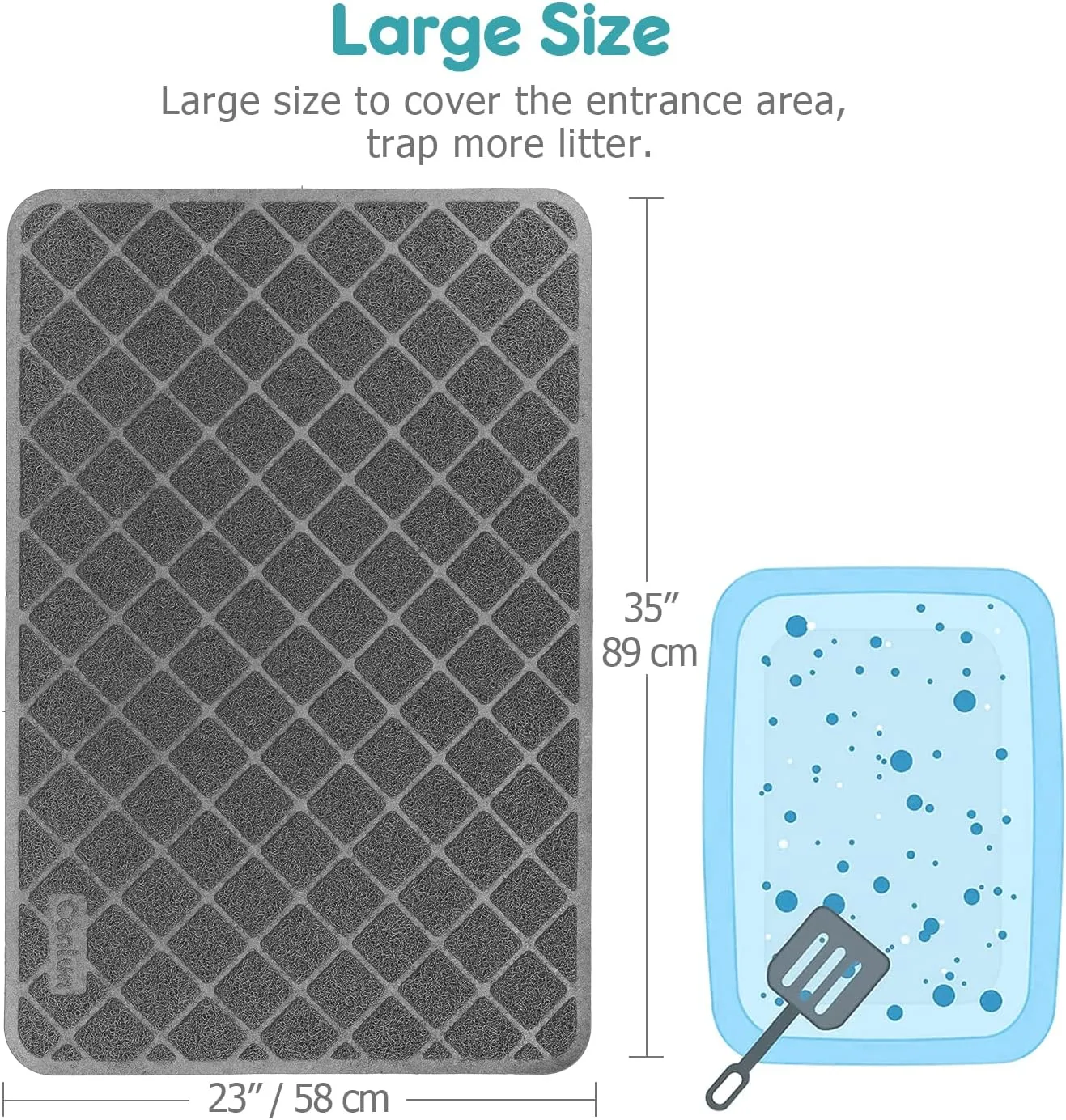 Cat Litter Mat Litter Trapping Mat, 35" x 23" Premium Durable PVC Grid Mesh with Scatter Control, Non-slip, Less Waste Cat Litter Box Mat, Soft on Kittys Paws, Urine Waterproof