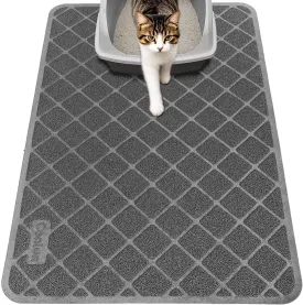 Cat Litter Mat Litter Trapping Mat, 35" x 23" Premium Durable PVC Grid Mesh with Scatter Control, Non-slip, Less Waste Cat Litter Box Mat, Soft on Kittys Paws, Urine Waterproof