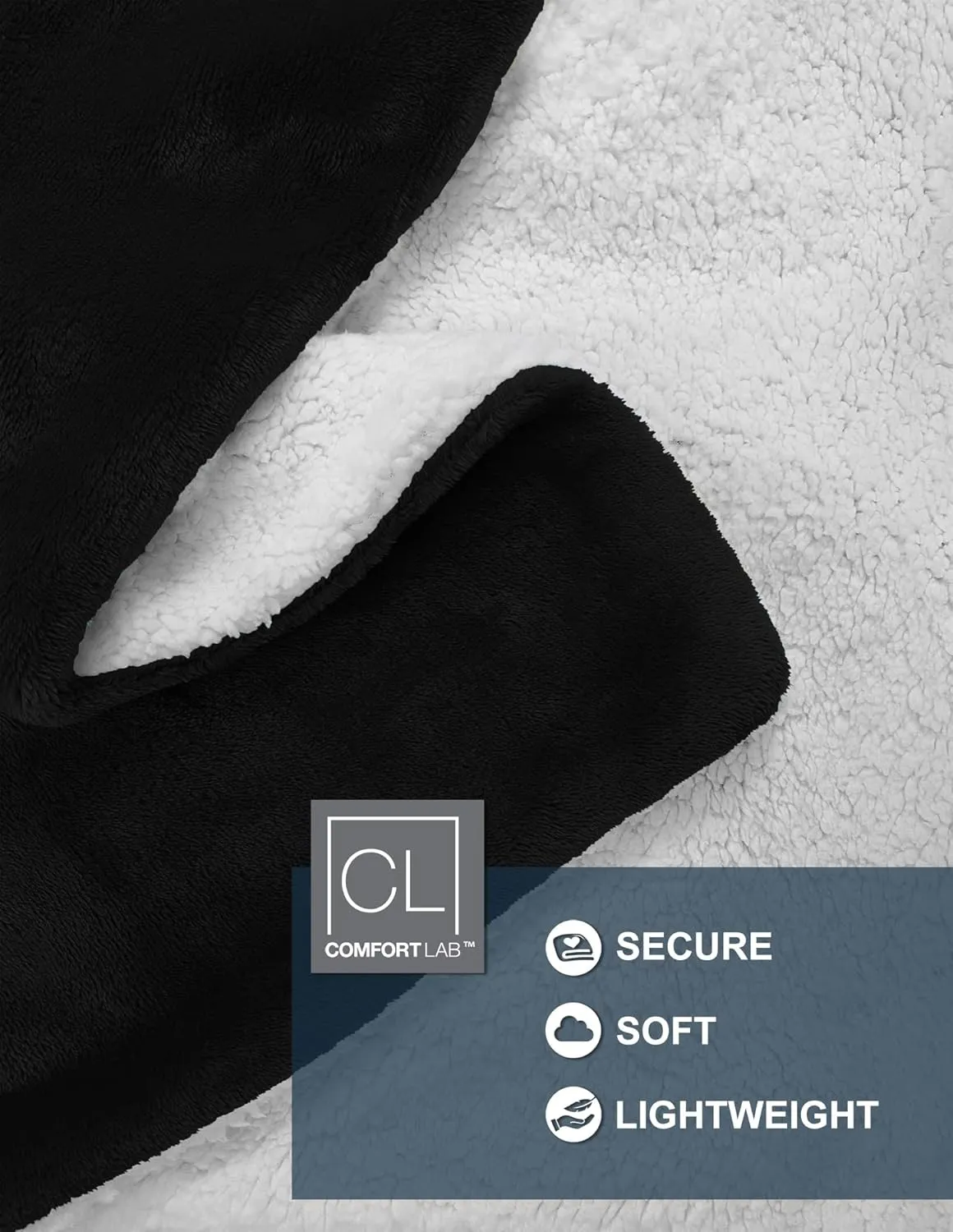 Comfort Lab Reversible Flannel Sherpa Throw Blanket - Elegant Fluffy Throw Blankets for Couch and Home Decor - Anti Pilling Non Shedding Cozy & Warm Fleece Throws - Baby/Pet (30" x 40") - Black