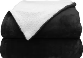 Comfort Lab Reversible Flannel Sherpa Throw Blanket - Elegant Fluffy Throw Blankets for Couch and Home Decor - Anti Pilling Non Shedding Cozy & Warm Fleece Throws - Baby/Pet (30" x 40") - Black