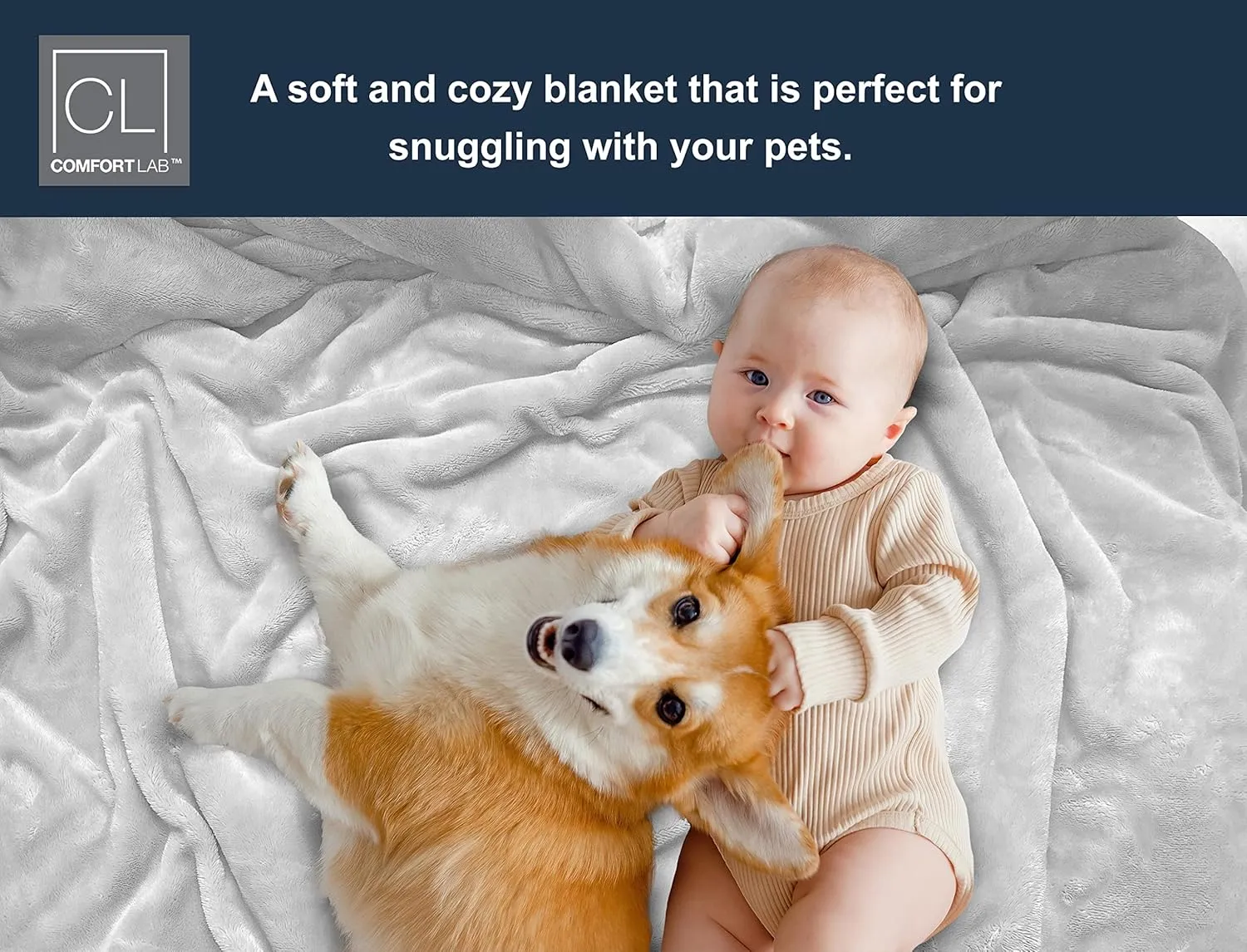 Comfort Lab Reversible Flannel Sherpa Throw Blanket - Elegant Fluffy Throw Blankets for Couch and Home Decor - Anti Pilling Non Shedding Cozy & Warm Fleece Throws - Baby/Pet (30" x 40") - White