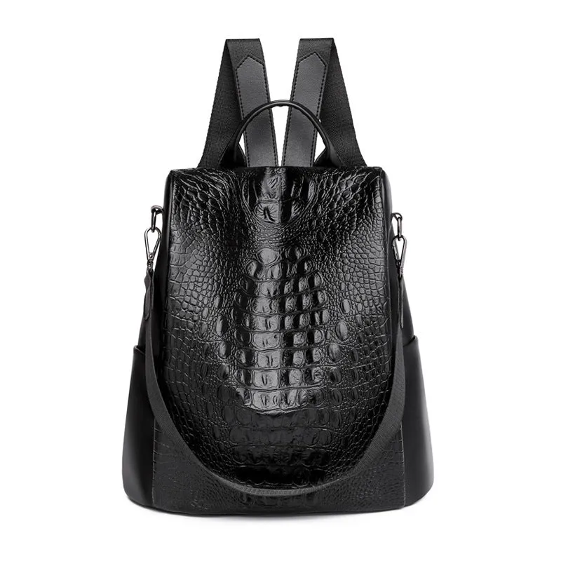 Crocodile Pattern Leather Backpack Fashion Travel Bag