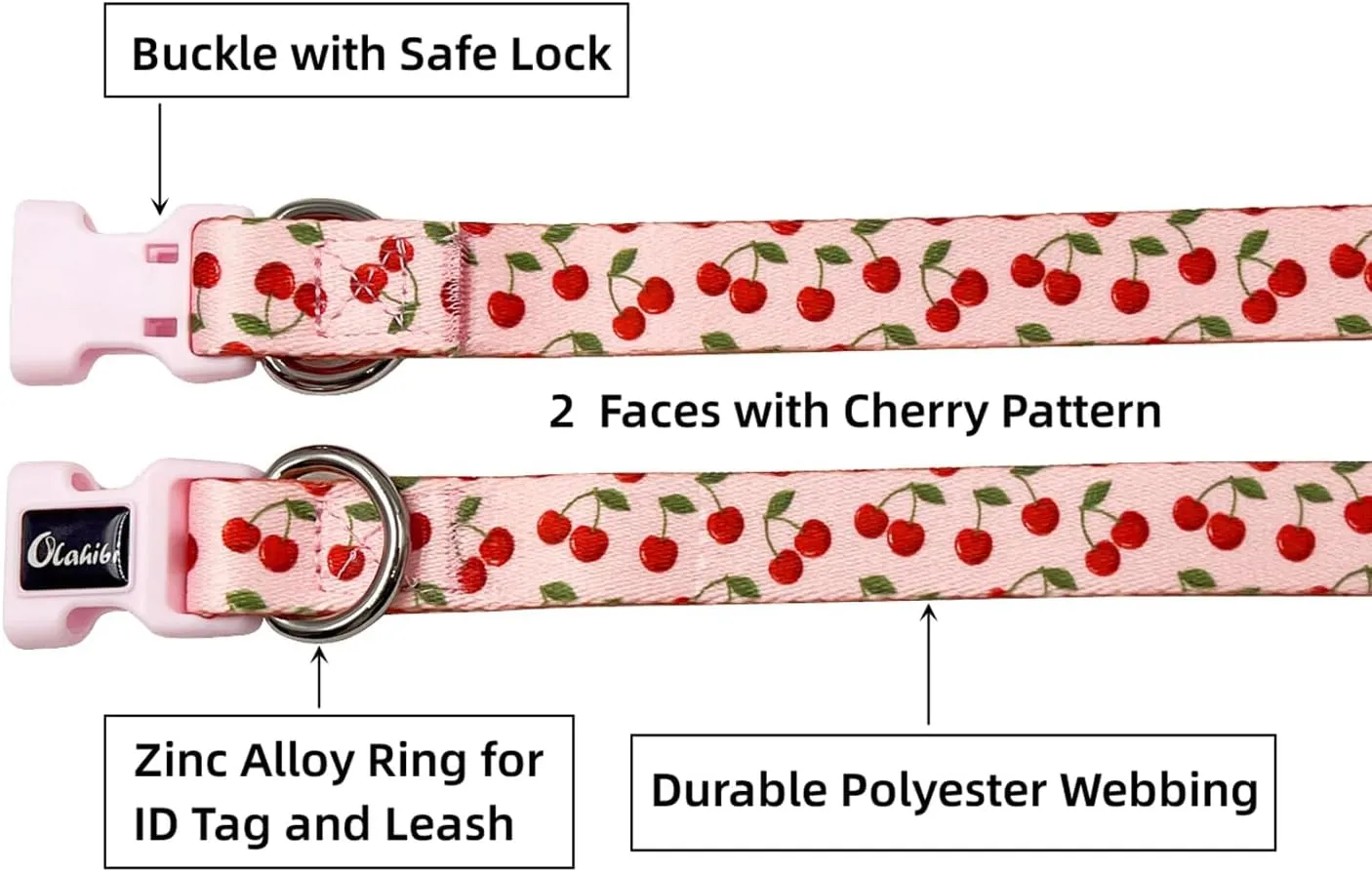 Dog Collar and Leash Set, Cherry Pattern, Polyester Material, 5ft Leash, for Puppy Dogs.(Extra Small,Pink Cherry)