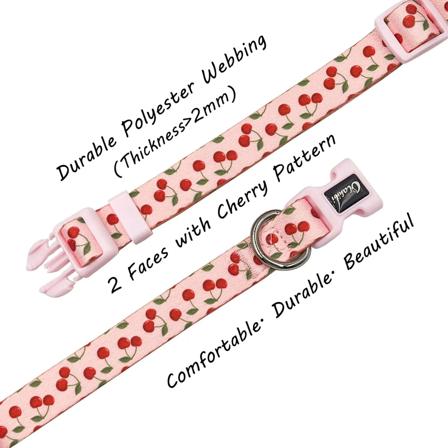 Dog Collar and Leash Set, Cherry Pattern, Polyester Material, 5ft Leash, for Puppy Dogs.(Extra Small,Pink Cherry)