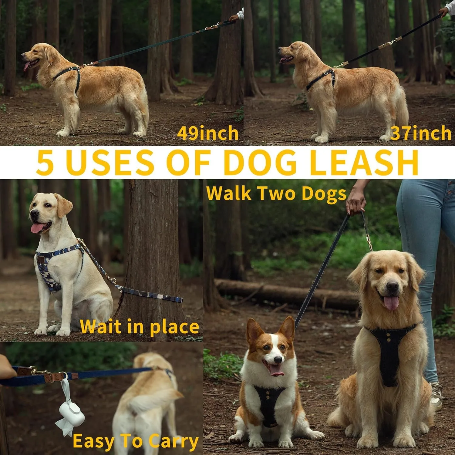 Dog Harness, No Pull Dogs Harness and Multi-Function Leash Set for Medium Dogs Easy Walk Everyday Adjustable Soft Dog Vest Harness Fashionable Dog Accessories Denim Vintage Green-Button-M(16lb-35lb)