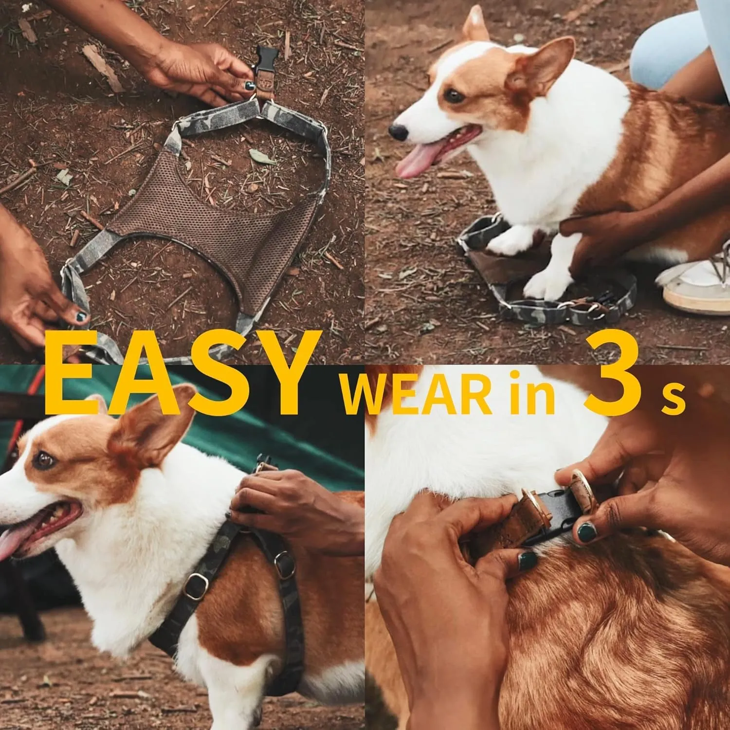Dog Harness, No Pull Dogs Harness and Multi-Function Leash Set for Medium Dogs Easy Walk Everyday Adjustable Soft Dog Vest Harness Fashionable Dog Accessories Denim Vintage Green-Button-M(16lb-35lb)