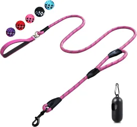 Dog Leash, 6 Foot Dog Leash, 2 Extra Padded Handles, Lockable Metal Carabiner Clip, Reflective No Pull Heavy Duty Rope Lead, Walking, Training, Running, Medium to Large BreedsPink