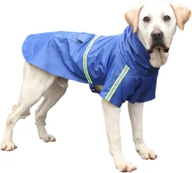 Dog Raincoat, Adjustable Drawstring Dog Rain Jacket for Medium Small Dogs, Waterproof Dog Hooded Poncho with Reflective Stripe(Blue,2XL)