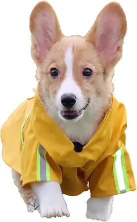 Dog Raincoat, Adjustable Drawstring Dog Rain Jacket for Medium Small Dogs, Waterproof Dog Hooded Poncho with Reflective Stripe(Yellow,2XL)