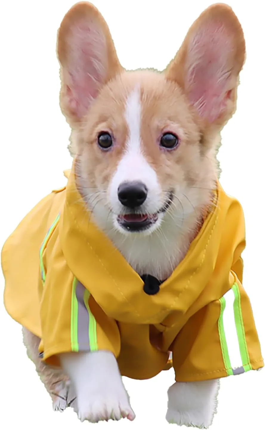 Dog Raincoat, Adjustable Drawstring Dog Rain Jacket for Medium Small Dogs, Waterproof Dog Hooded Poncho with Reflective Stripe(Yellow,2XL)