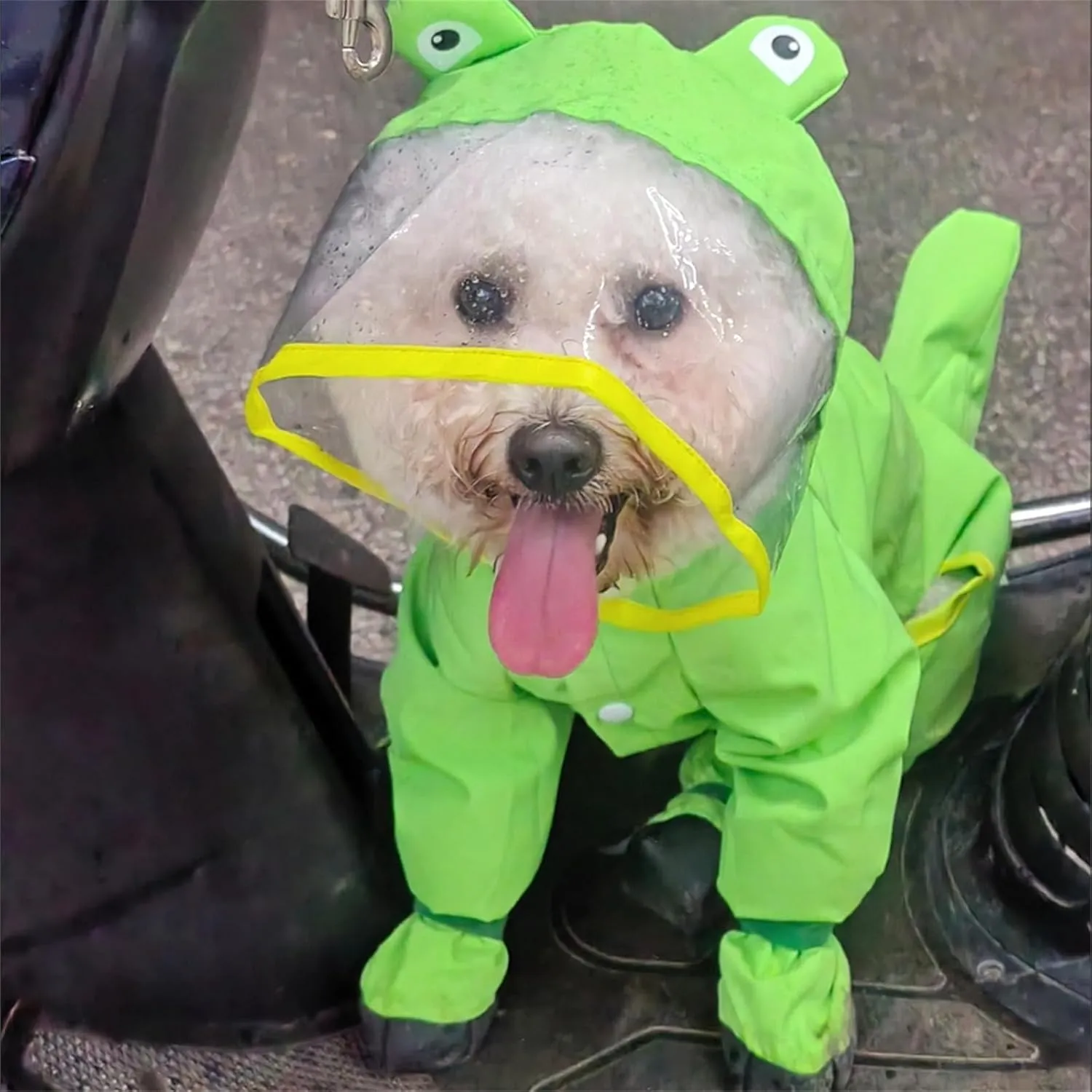 Dog Raincoat with Boots,Waterproof Dog Raincoats with Hood for Small Medium Large Dogs,Raincoat with Leash Ring (Green Frog, Large)