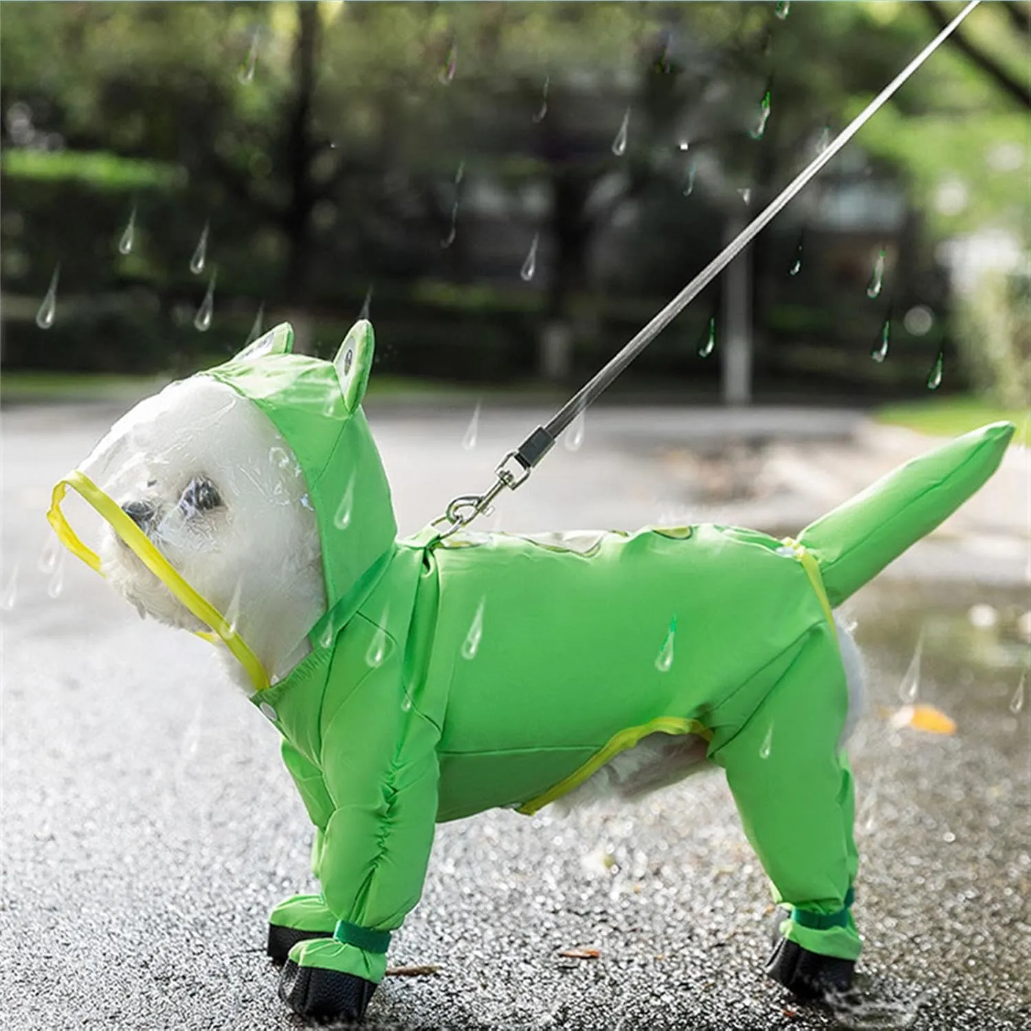 Dog Raincoat with Boots,Waterproof Dog Raincoats with Hood for Small Medium Large Dogs,Raincoat with Leash Ring (Green Frog, Large)