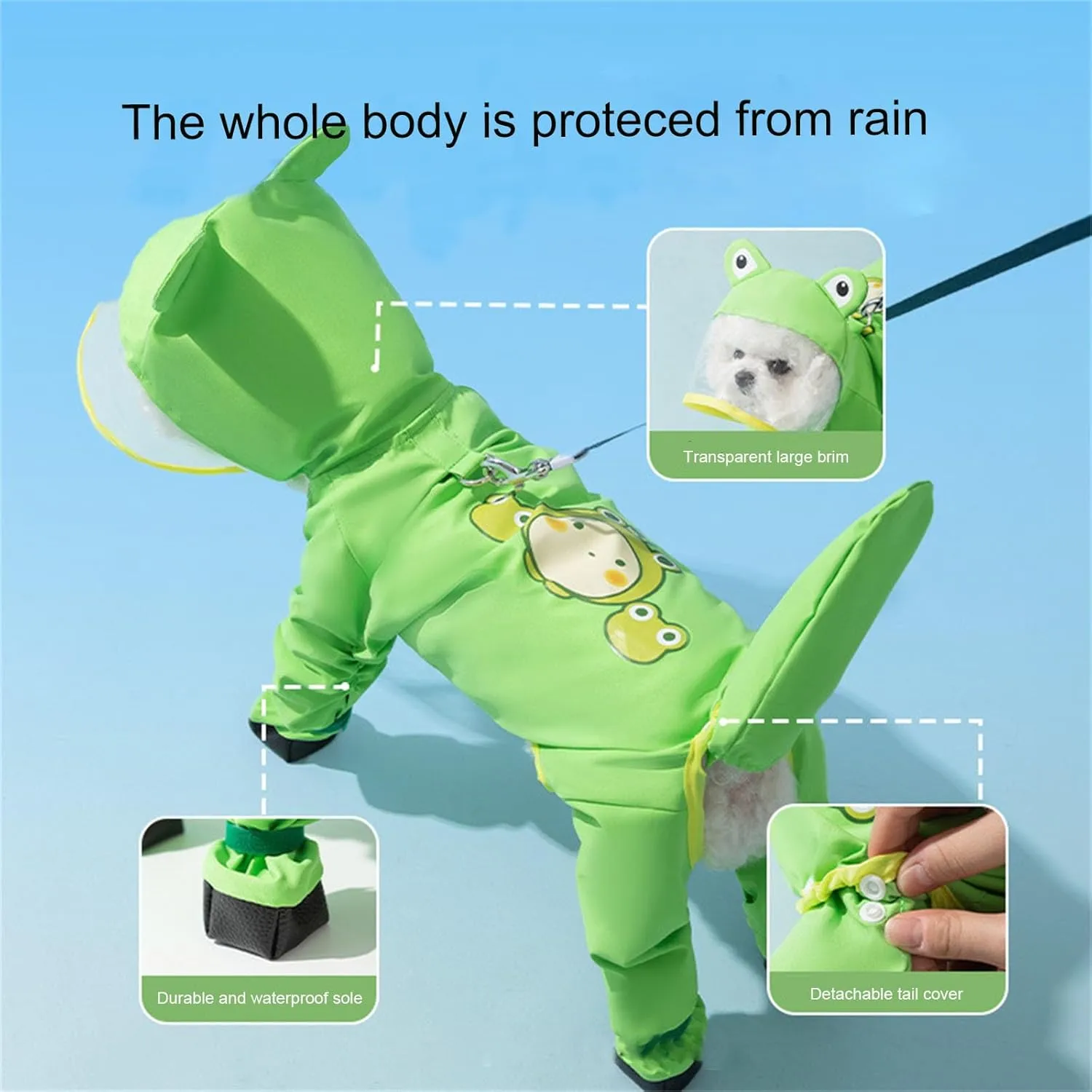 Dog Raincoat with Boots,Waterproof Dog Raincoats with Hood for Small Medium Large Dogs,Raincoat with Leash Ring (Green Frog, Large)