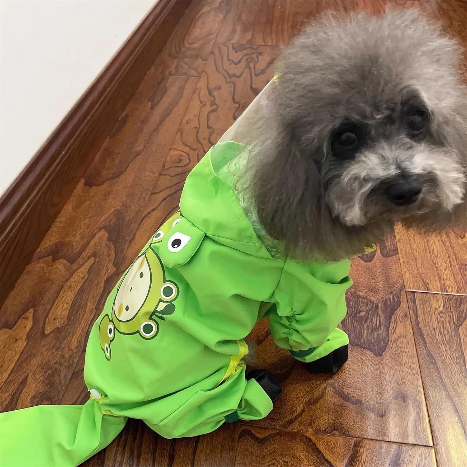 Dog Raincoat with Boots,Waterproof Dog Raincoats with Hood for Small Medium Large Dogs,Raincoat with Leash Ring (Green Frog, Large)